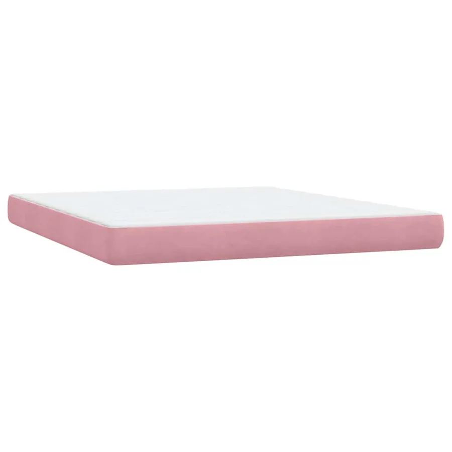 Sommier à lattes de lit avec matelas et LED rose 180x210 cm velours - 8