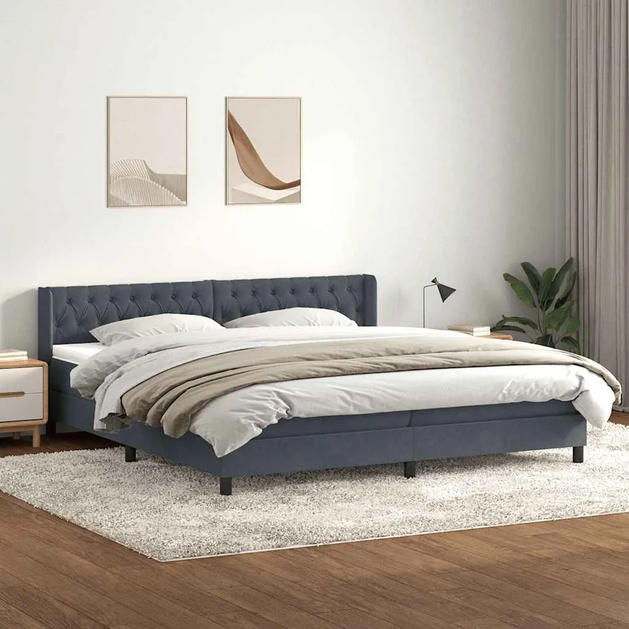 Sommier à lattes de lit et matelas gris foncé 180x210cm velours