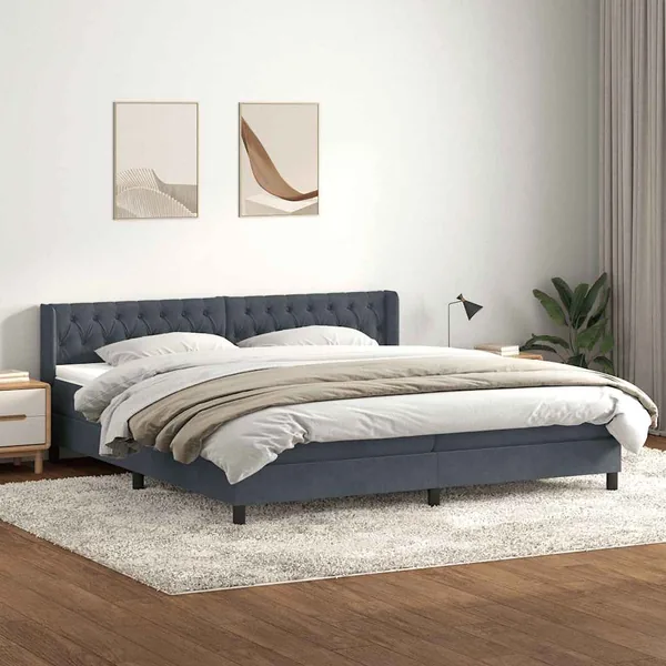 Sommier à lattes de lit et matelas gris foncé 180x210cm velours