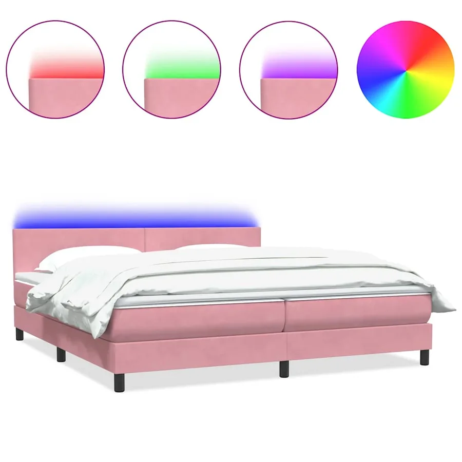 Sommier à lattes de lit avec matelas et LED rose 180x210 cm velours - 2