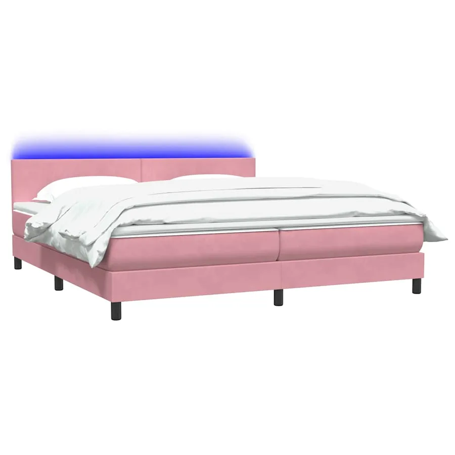 Sommier à lattes de lit avec matelas et LED rose 180x210 cm velours - 3