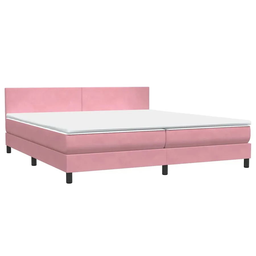 Sommier à lattes de lit avec matelas et LED rose 180x210 cm velours - 5