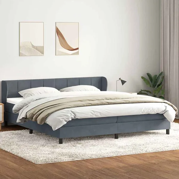Sommier à lattes de lit et matelas gris foncé 180x210cm velours