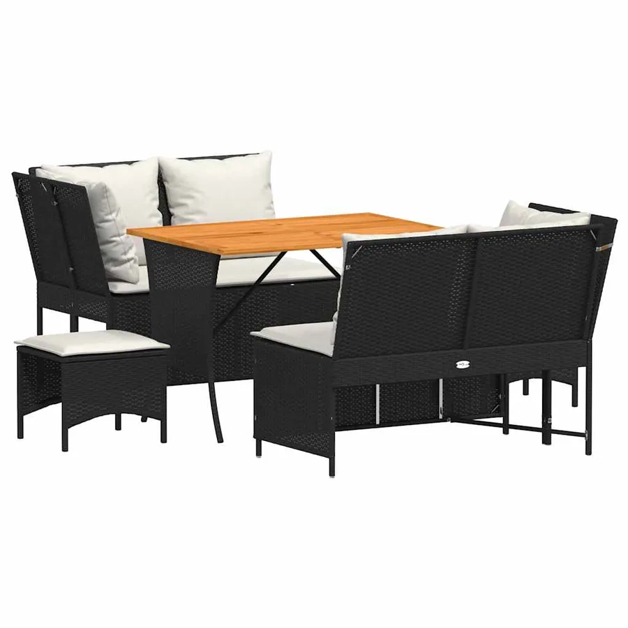 Salon de jardin 5 pcs avec coussins noir résine tressée - 2