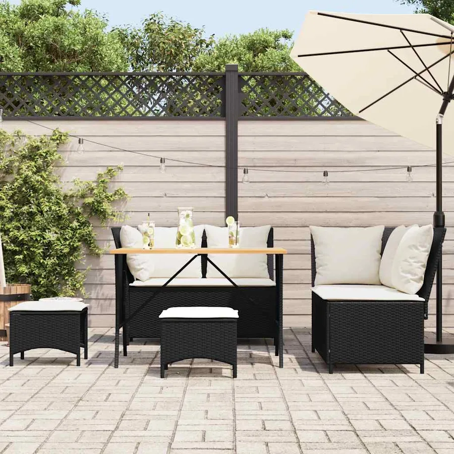 Salon de jardin 5 pcs avec coussins noir résine tressée - 3