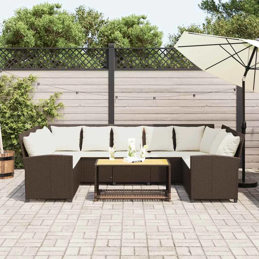 Canapé de jardin avec coussins marron résine tressée - 3