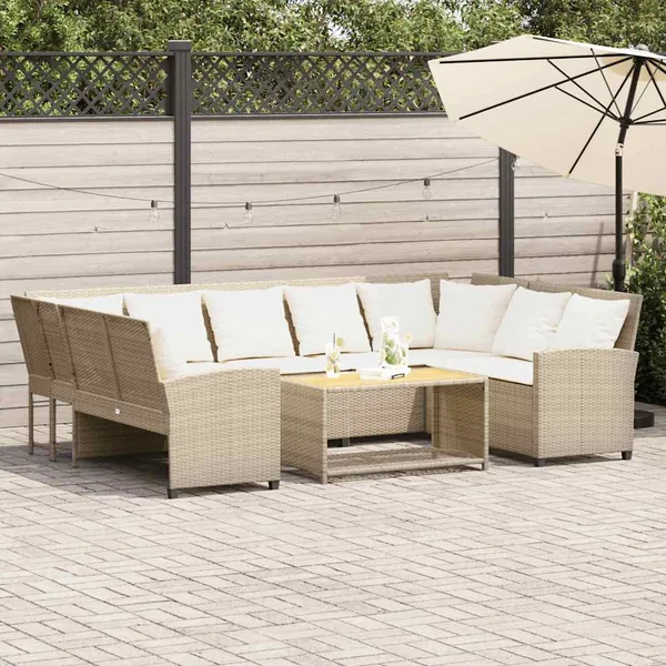 Canapé de jardin avec coussins beige résine tressée