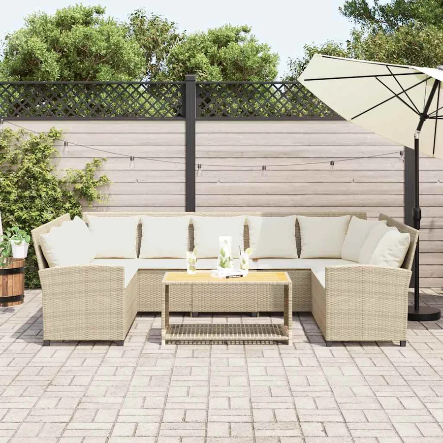 Canapé de jardin avec coussins beige résine tressée - 3