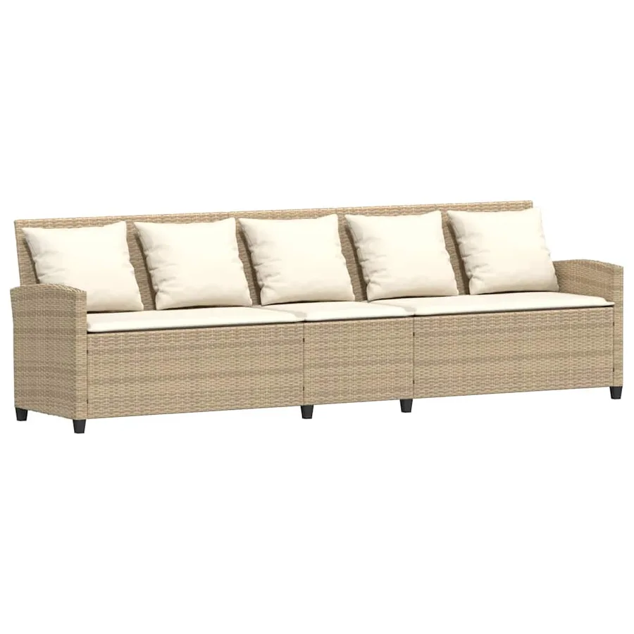 Canapé de jardin avec coussins beige résine tressée - 5