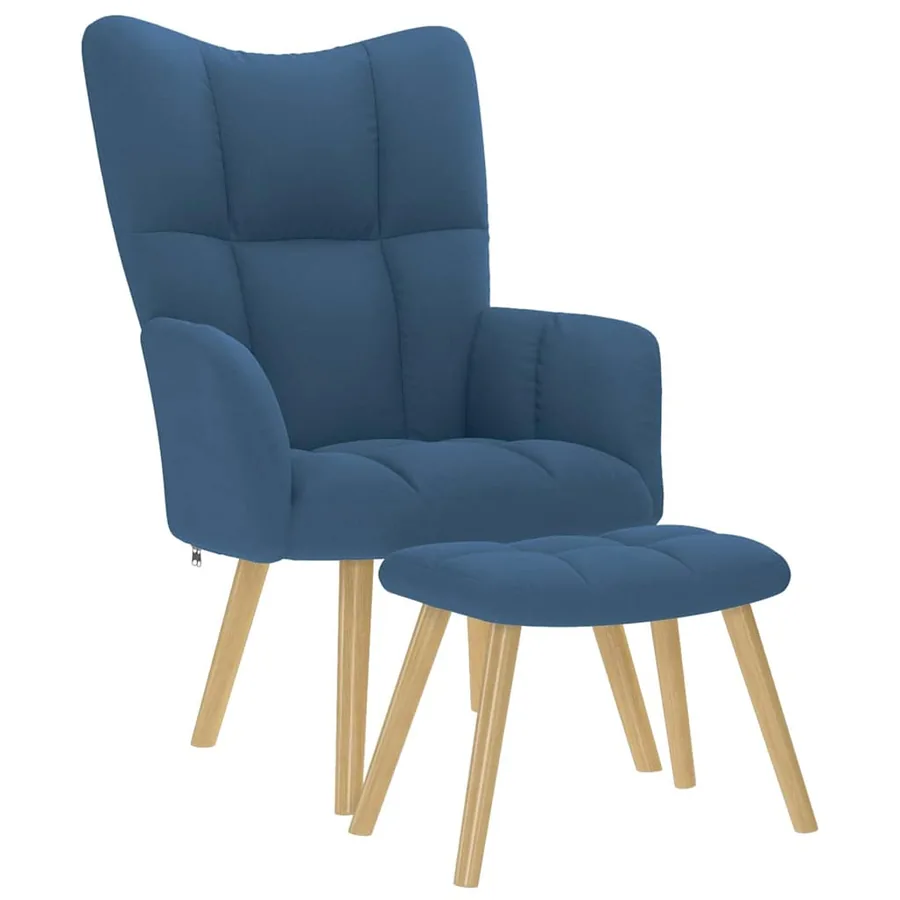 Chaise de relaxation avec repose-pied Bleu Tissu