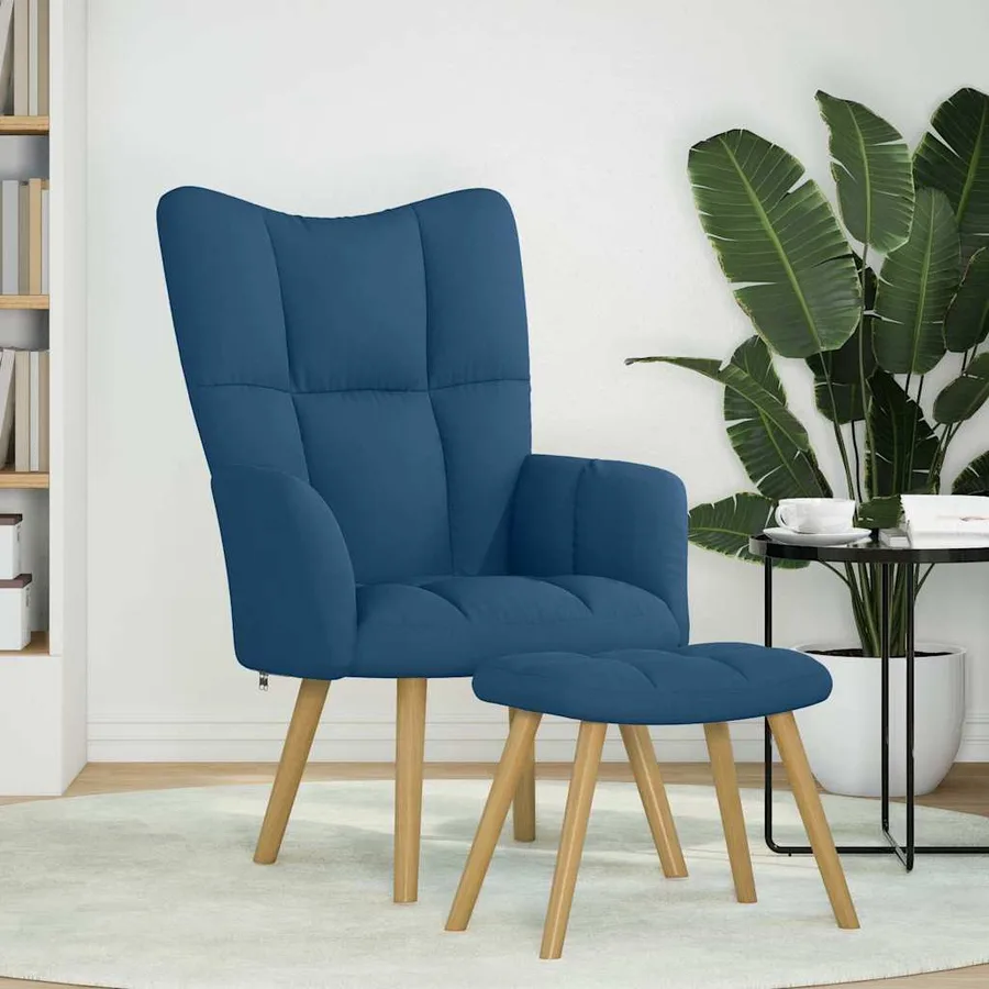 Chaise de relaxation avec repose-pied Bleu Tissu - 2