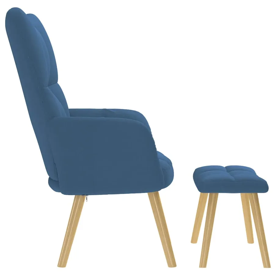 Chaise de relaxation avec repose-pied Bleu Tissu - 6