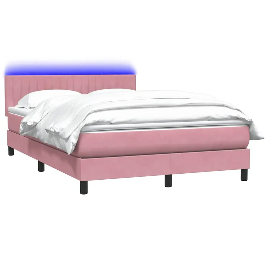 Sommier à lattes de lit avec matelas et LED rose 160x210 cm velours - 3
