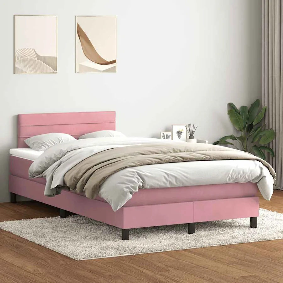 Sommier à lattes de lit avec matelas rose 120x210 cm velours