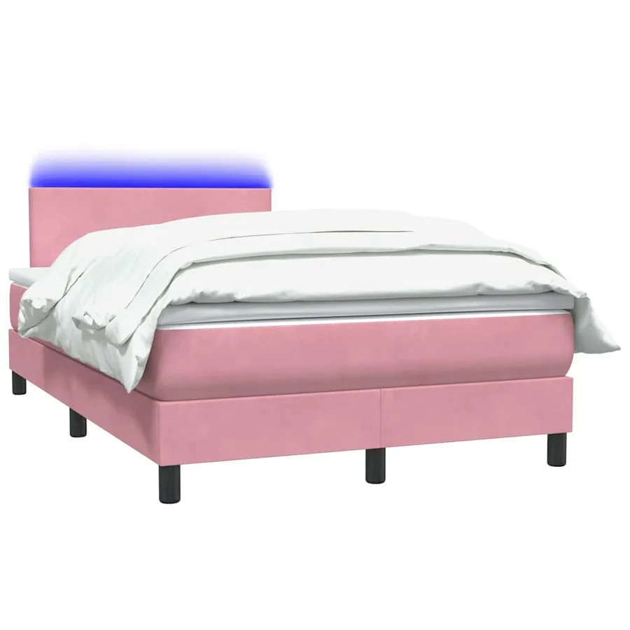 Sommier à lattes de lit avec matelas et LED rose 120x210 cm velours - 3