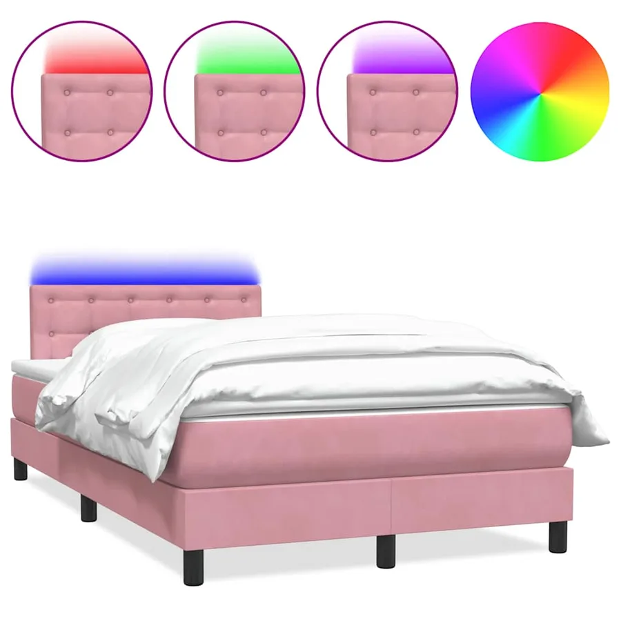 Sommier à lattes de lit avec matelas et LED rose 120x210 cm velours - 2