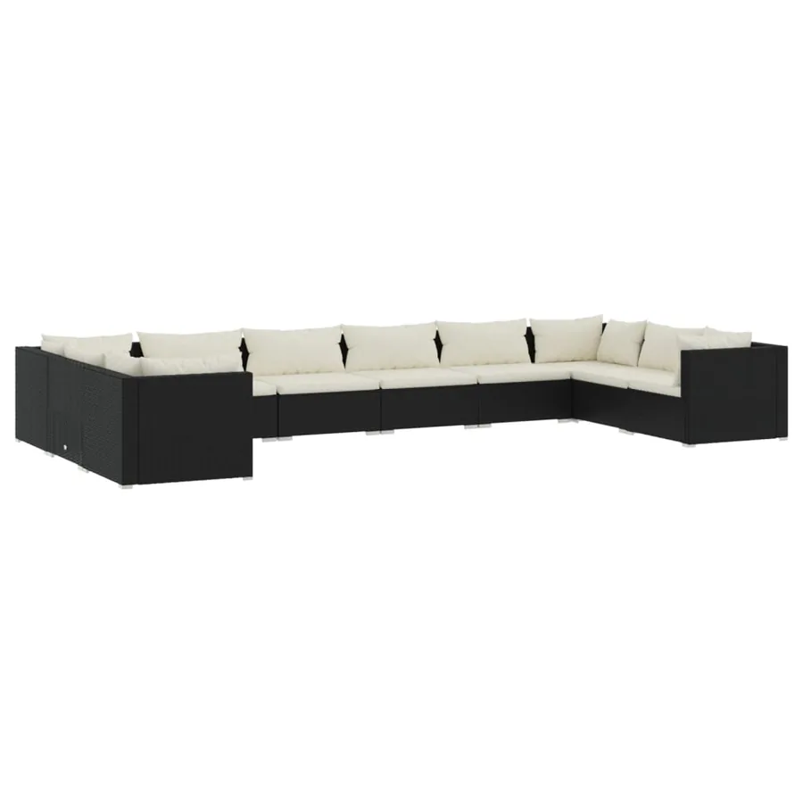 Salon de jardin 10 pcs avec coussins Résine tressée Noir - 2