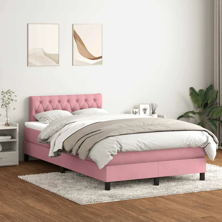 Sommier à lattes de lit avec matelas rose 120x210 cm velours