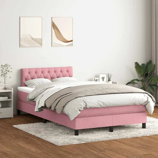 Sommier à lattes de lit avec matelas rose 120x210 cm velours