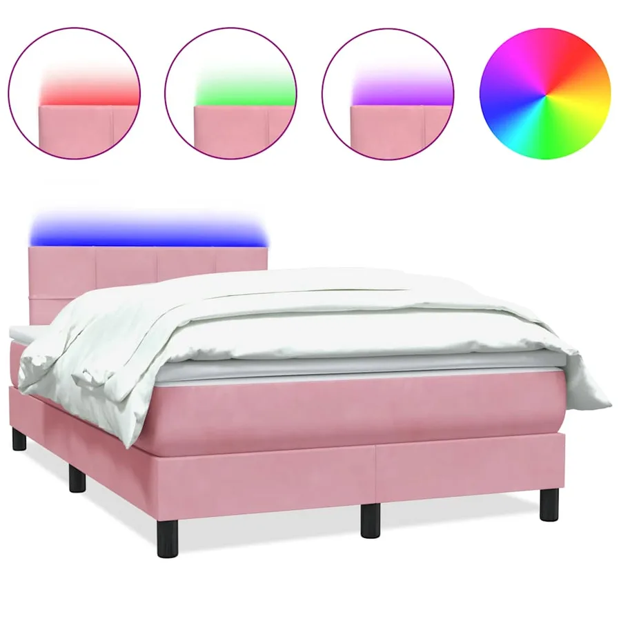 Sommier à lattes de lit avec matelas et LED rose 120x210 cm velours - 2