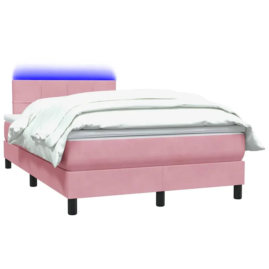 Sommier à lattes de lit avec matelas et LED rose 120x210 cm velours - 3