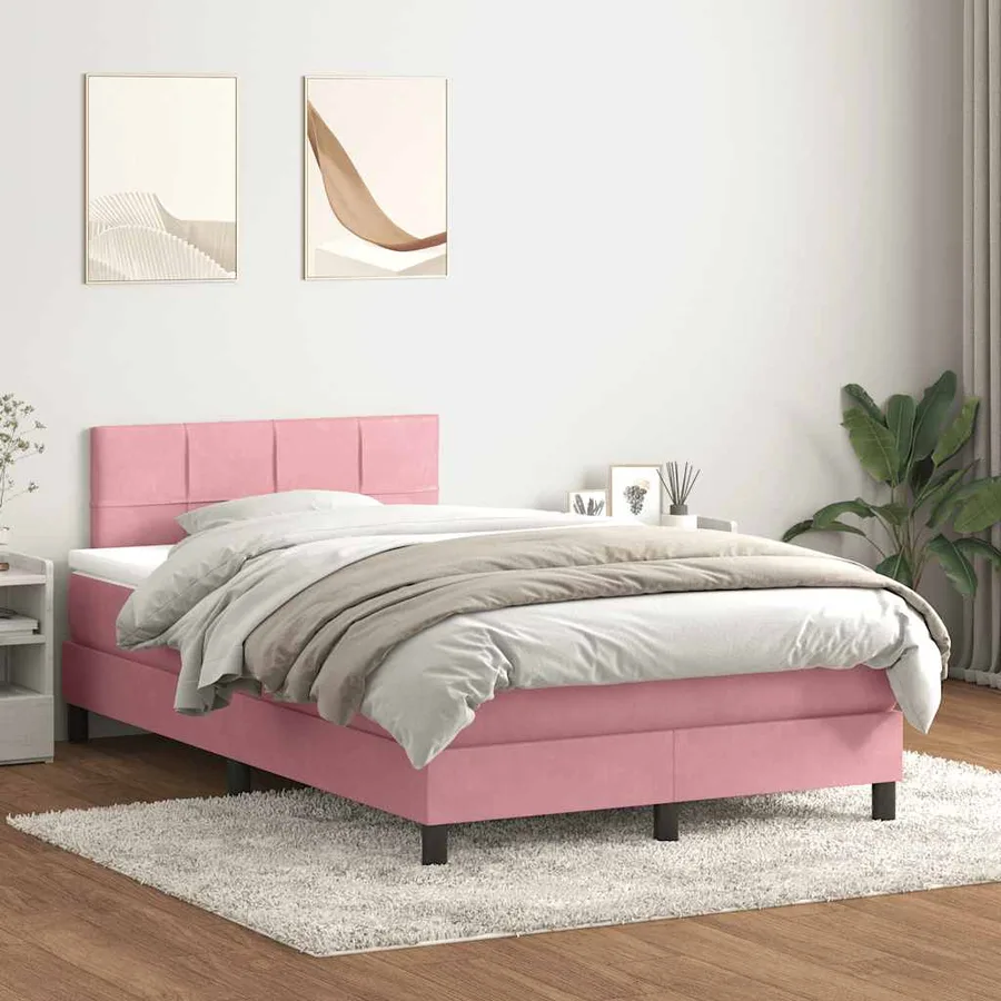 Sommier à lattes de lit avec matelas et LED rose 120x210 cm velours - 4