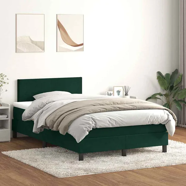 Sommier à lattes de lit et matelas vert foncé 120x210cm velours
