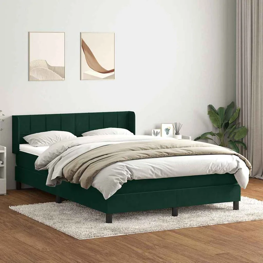 Sommier à lattes de lit et matelas vert foncé 140x210cm velours
