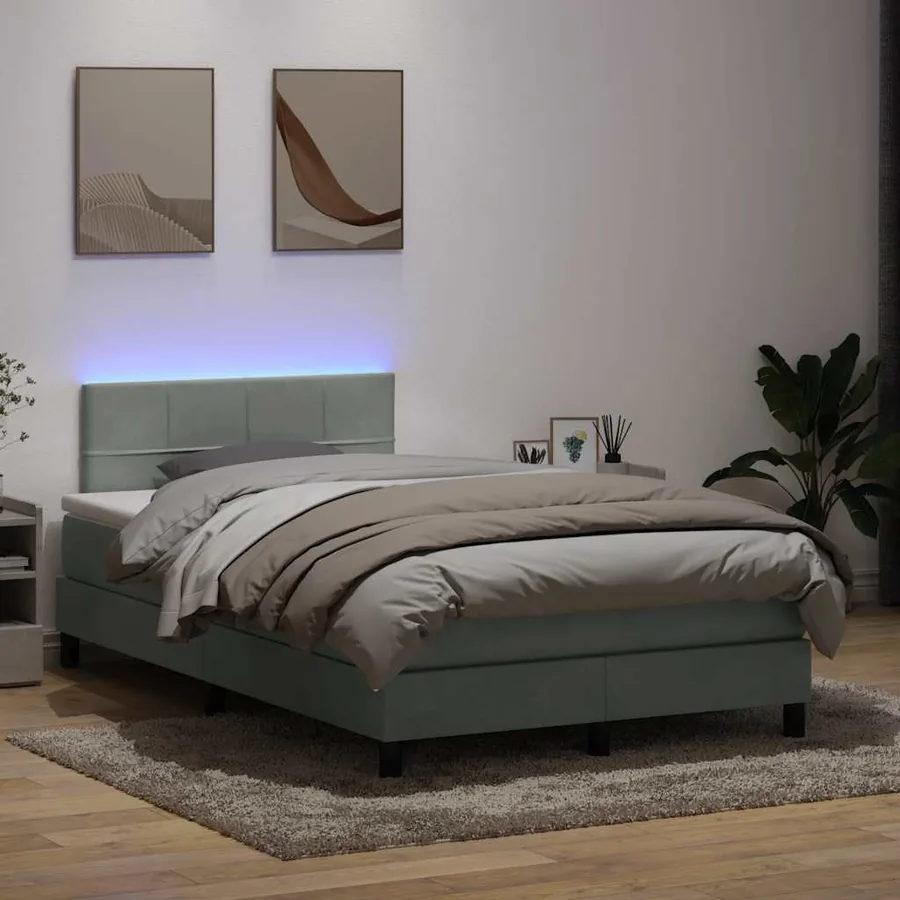 Sommier à lattes de lit et matelas et LED gris clair 120x210cm velours