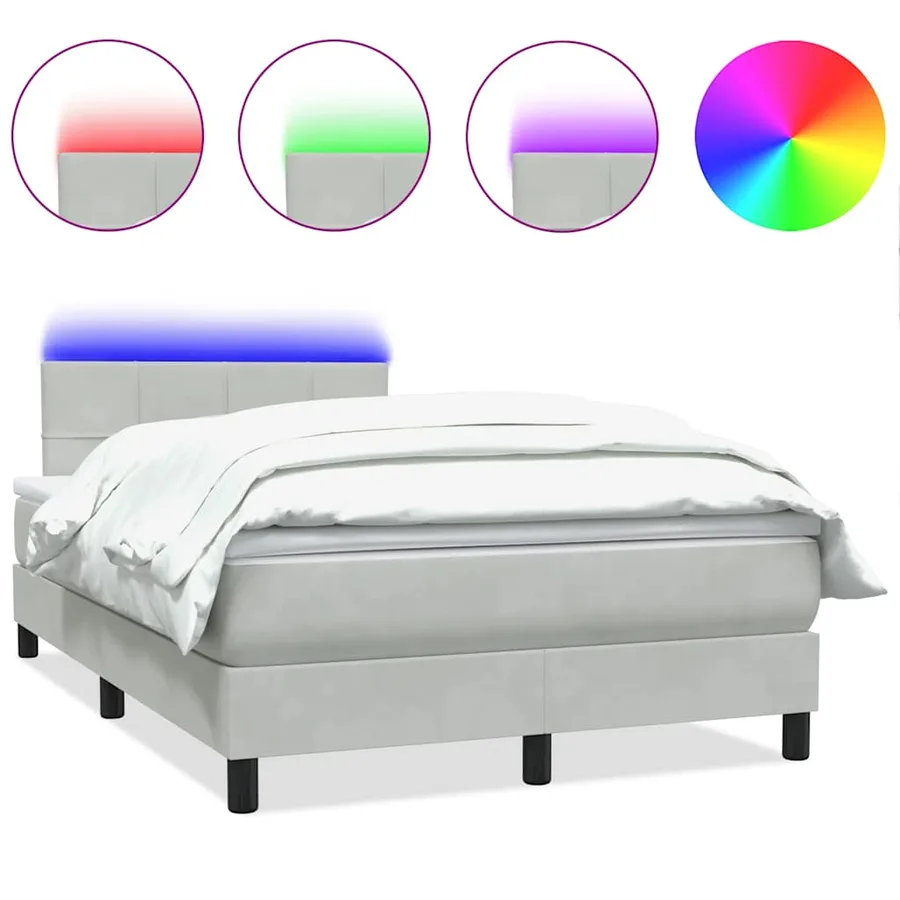 Sommier à lattes de lit et matelas et LED gris clair 120x210cm velours - 2
