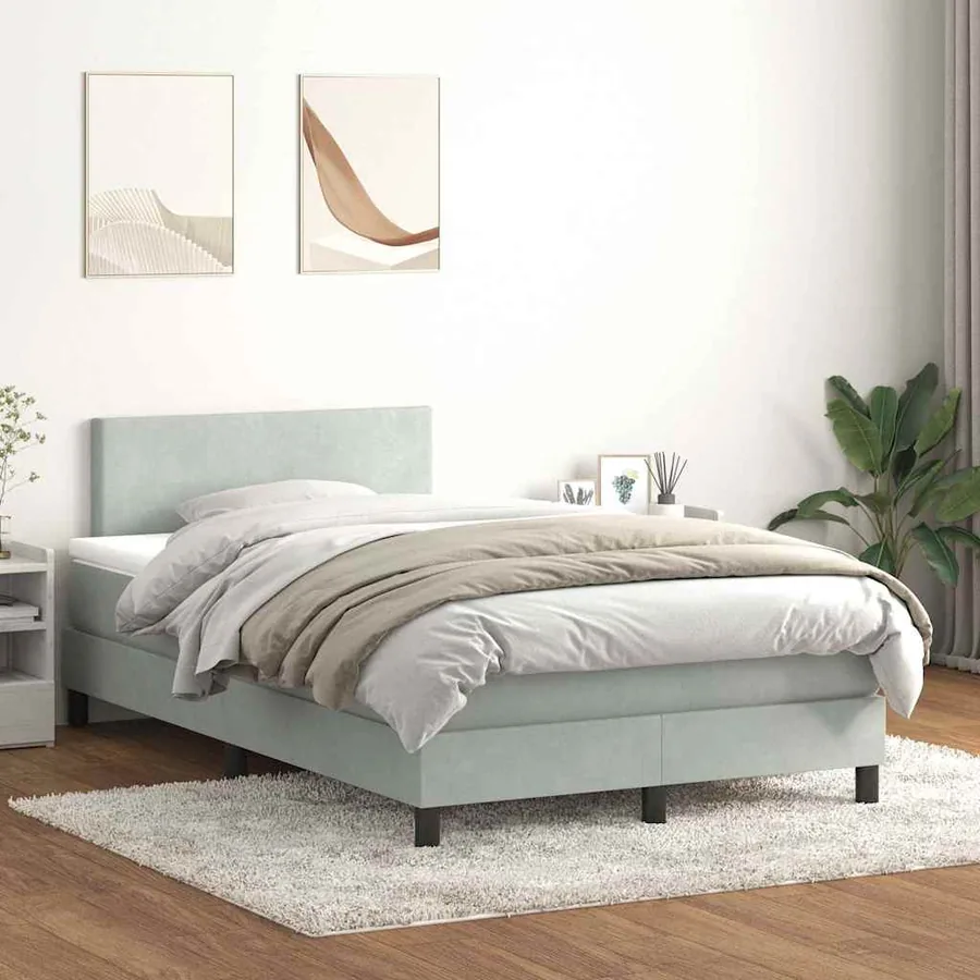 Sommier à lattes de lit et matelas et LED gris clair 120x210cm velours