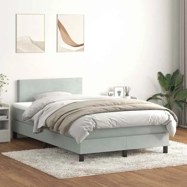 Sommier à lattes de lit et matelas et LED gris clair 120x210cm velours