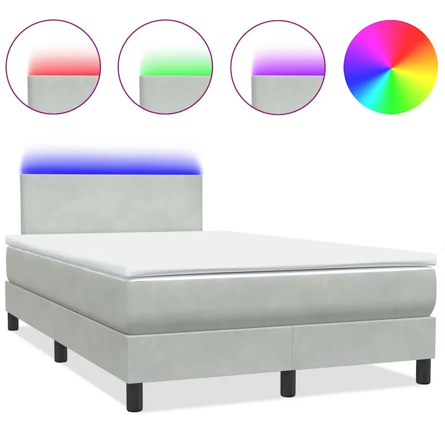 Sommier à lattes de lit et matelas et LED gris clair 120x210cm velours - 2