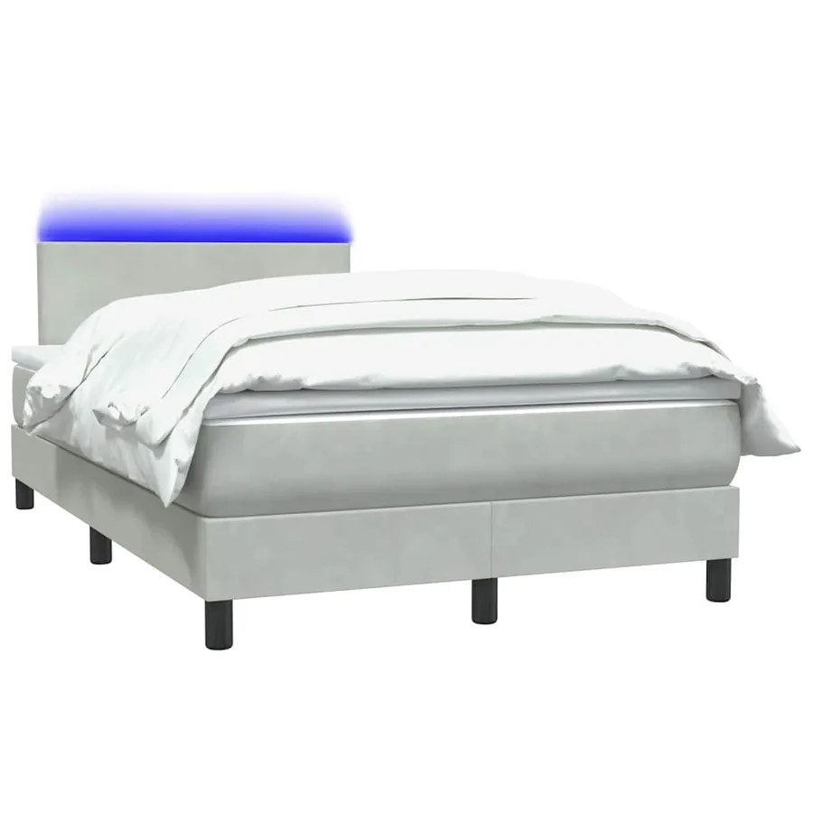 Sommier à lattes de lit et matelas et LED gris clair 120x210cm velours - 3