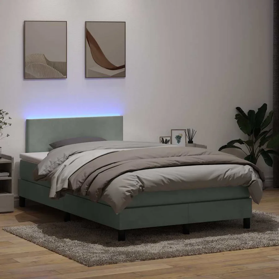 Sommier à lattes de lit et matelas et LED gris clair 120x210cm velours - 4
