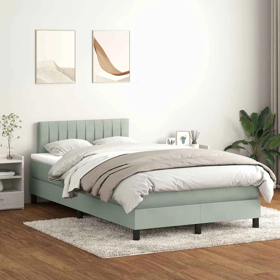 Sommier à lattes de lit et matelas et LED gris clair 120x210cm velours