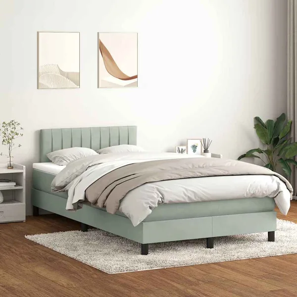 Sommier à lattes de lit et matelas et LED gris clair 120x210cm velours