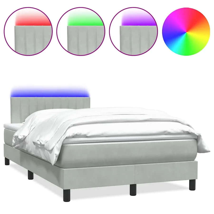 Sommier à lattes de lit et matelas et LED gris clair 120x210cm velours - 2