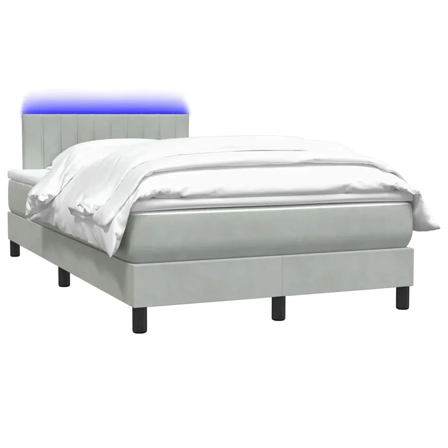 Sommier à lattes de lit et matelas et LED gris clair 120x210cm velours - 3