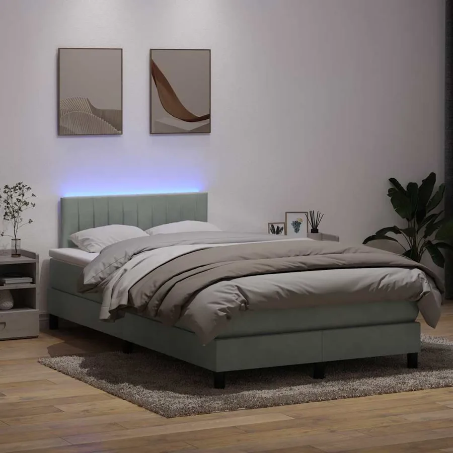 Sommier à lattes de lit et matelas et LED gris clair 120x210cm velours - 4