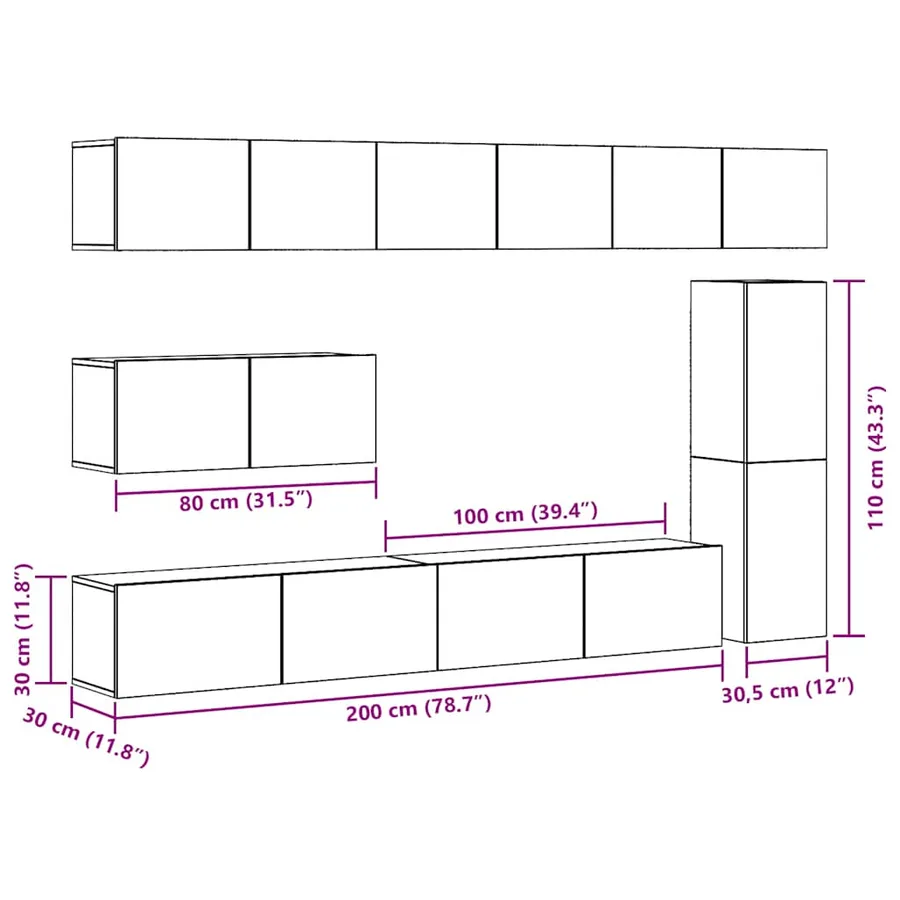 Ensemble de meuble TV mural 7 pcs chêne artisanal - 11
