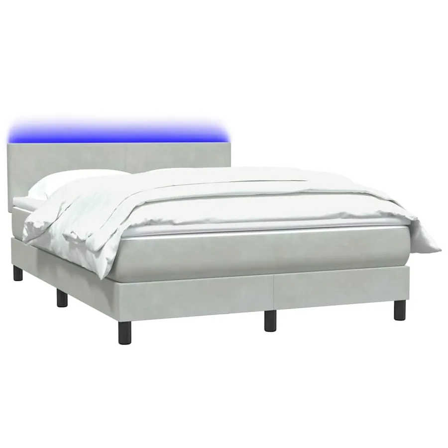 Sommier à lattes de lit et matelas et LED gris clair 160x210cm velours - 3