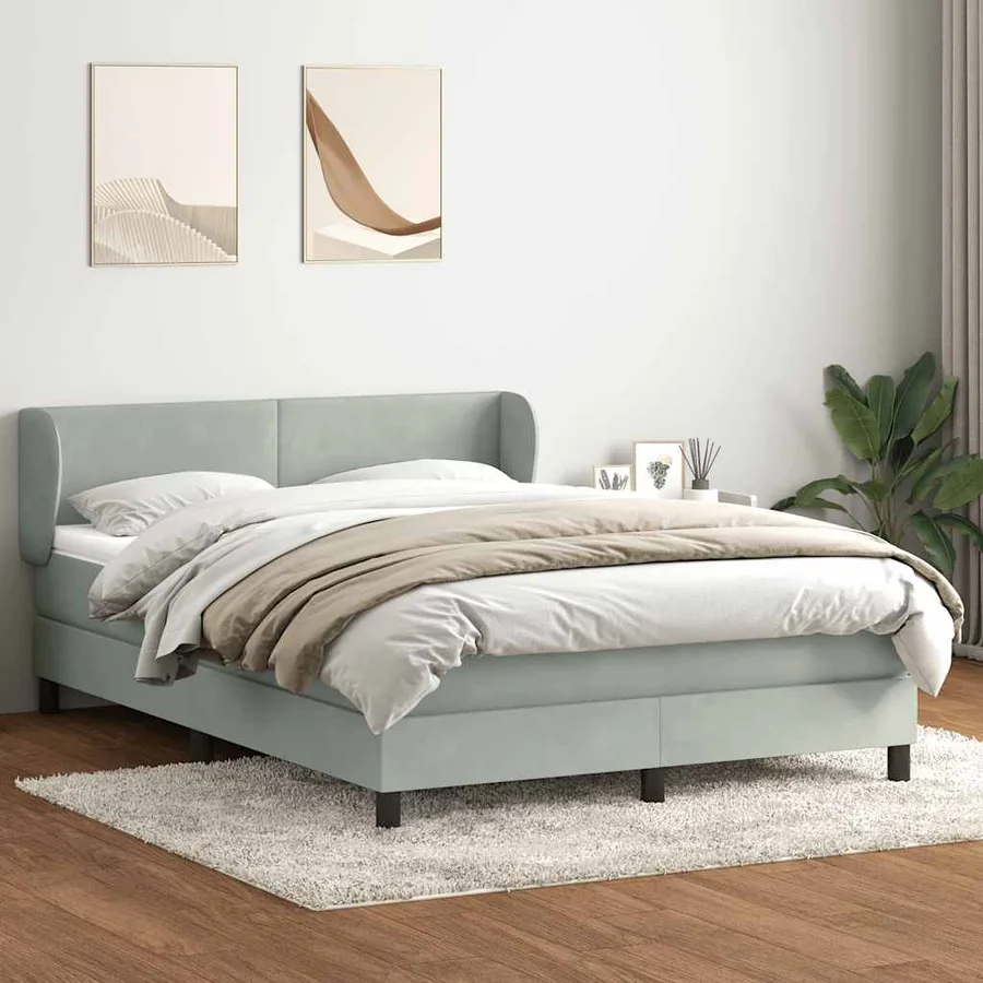 Sommier à lattes de lit et matelas gris clair 160x210cm velours - 3