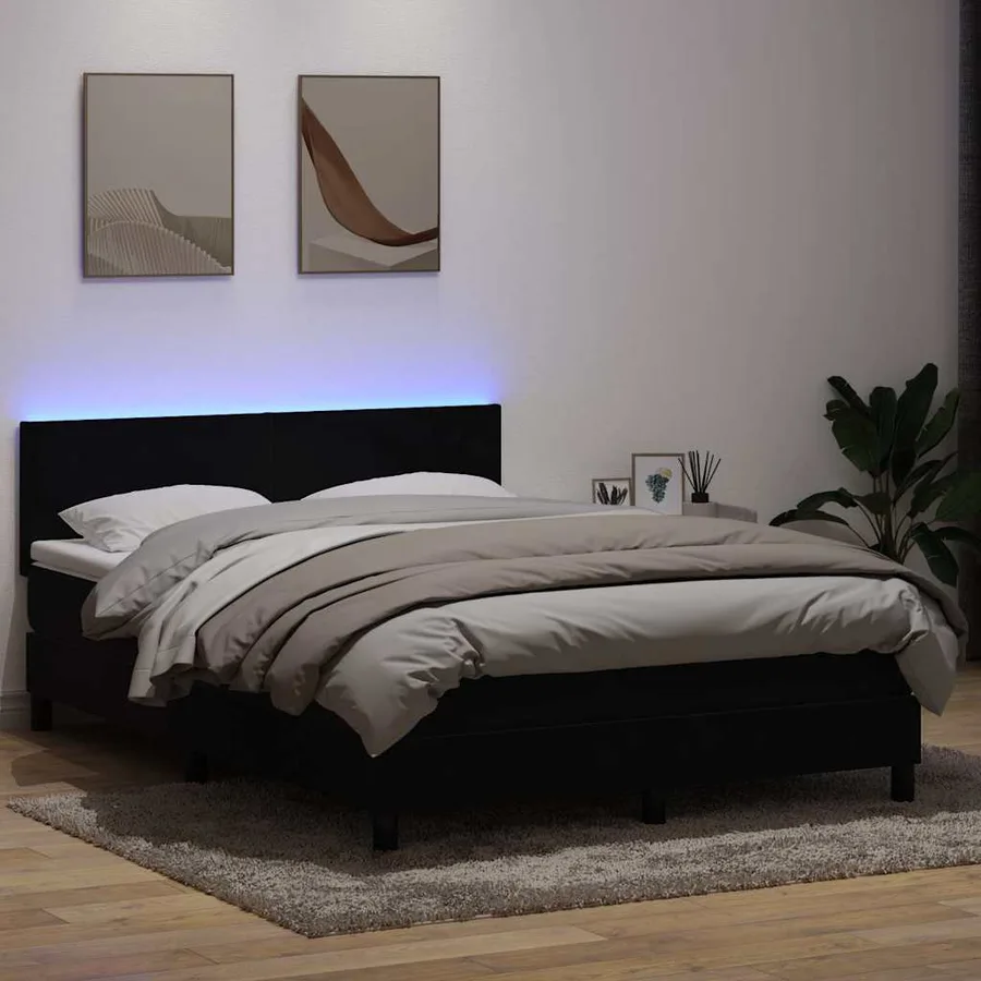 Sommier à lattes de lit avec matelas et LED noir 160x210 cm velours - 4