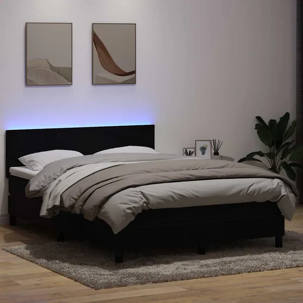 Sommier à lattes de lit avec matelas et LED noir 160x210 cm velours