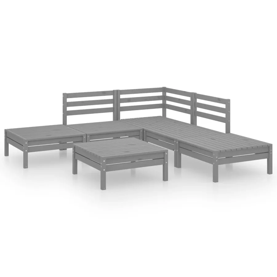 Salon de jardin 6 pcs Bois de pin massif Gris - 2