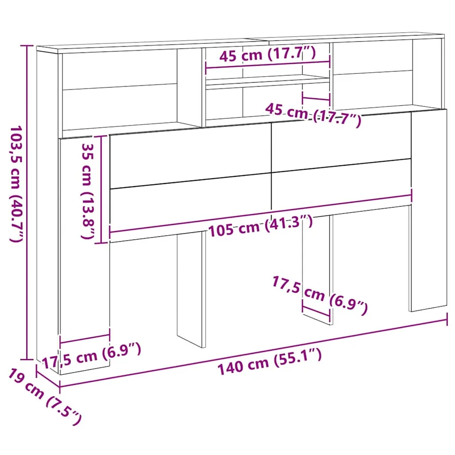Armoire de tête de lit chêne artisanal 160x19x103,5 cm - 9