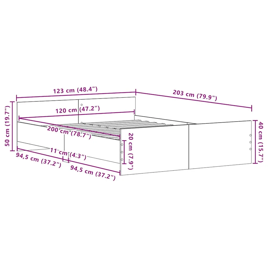 Cadre de lit sans matelas chêne noir 120 x 200 cm bois d'ingénierie - 11
