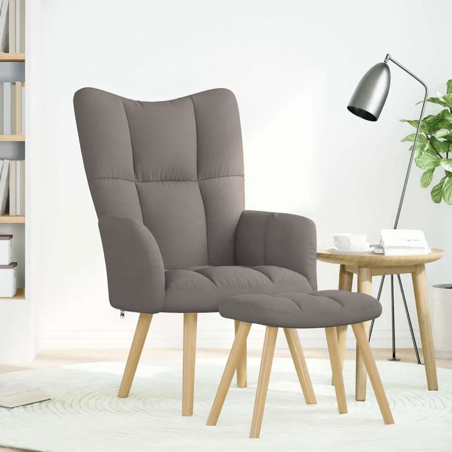 Chaise de relaxation avec repose-pied Taupe Tissu - 2