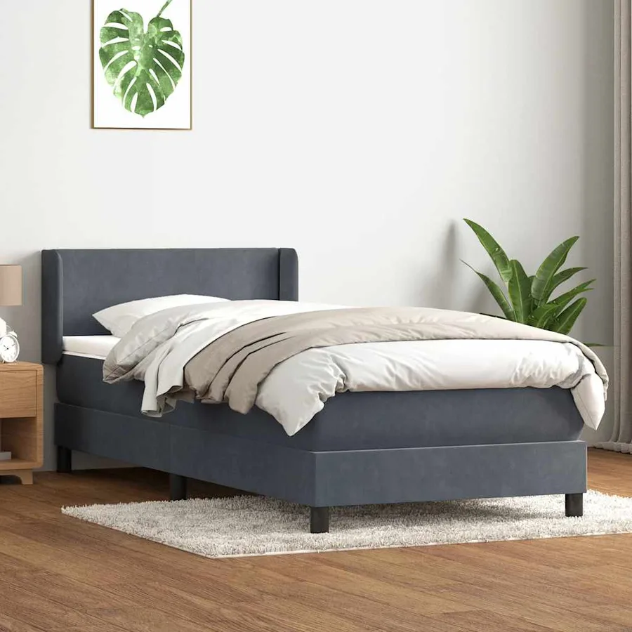 Sommier à lattes de lit et matelas gris foncé 90x220 cm velours - 3